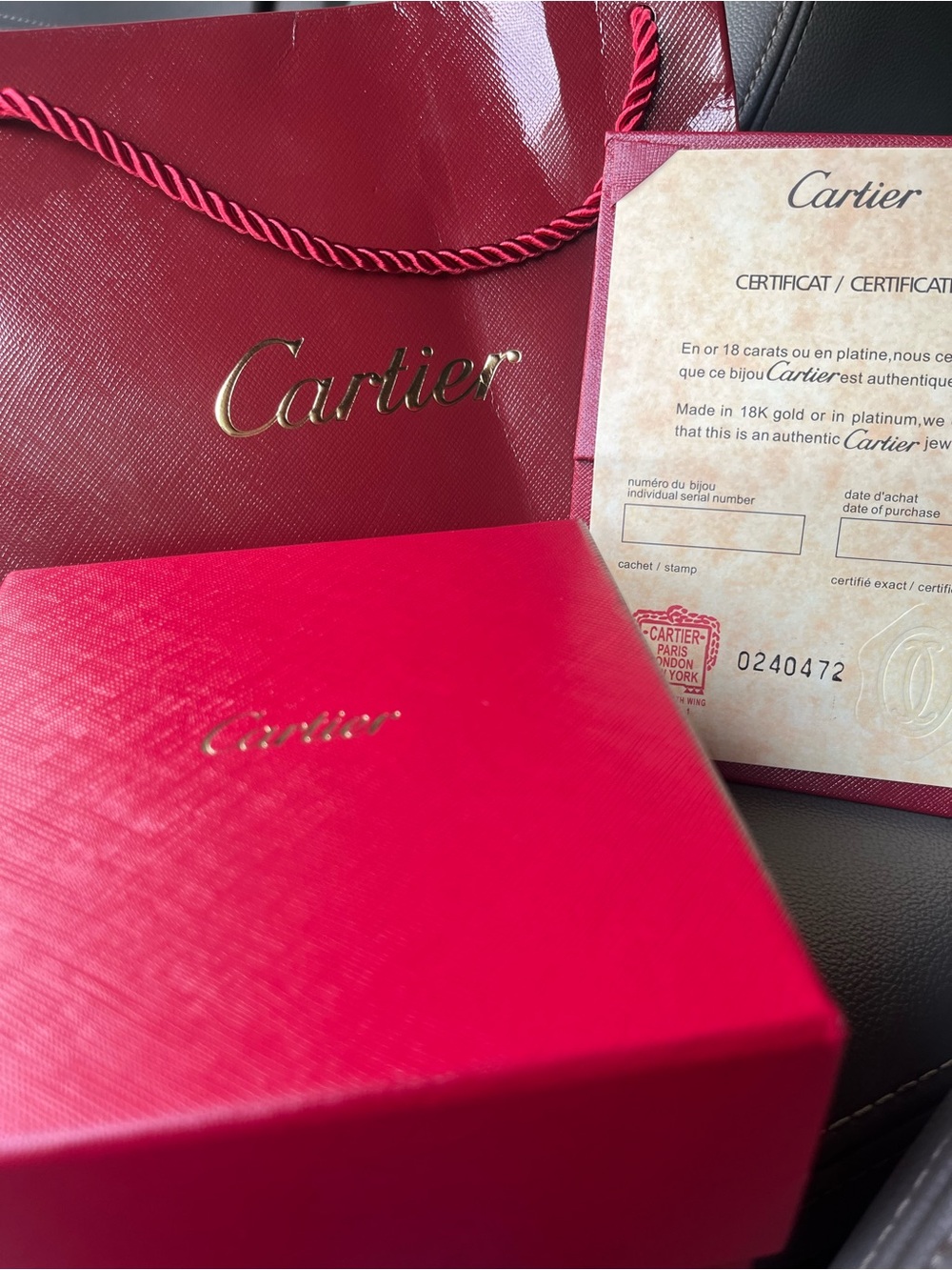 Cartier Red Gift Box, Bag And Certificate Set